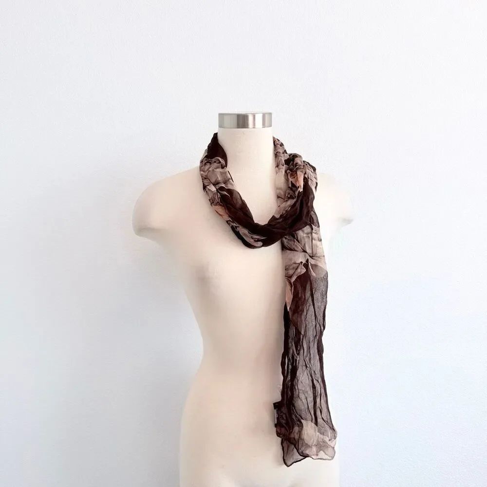NY&Co Y2K Crinkle Brown Scarf Rose Floral Bright Colorful Boho Long